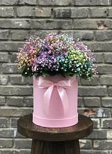 Цветочная композиция из Гипсофила и Розы в шляпной коробке в Среднем Ставропольского края