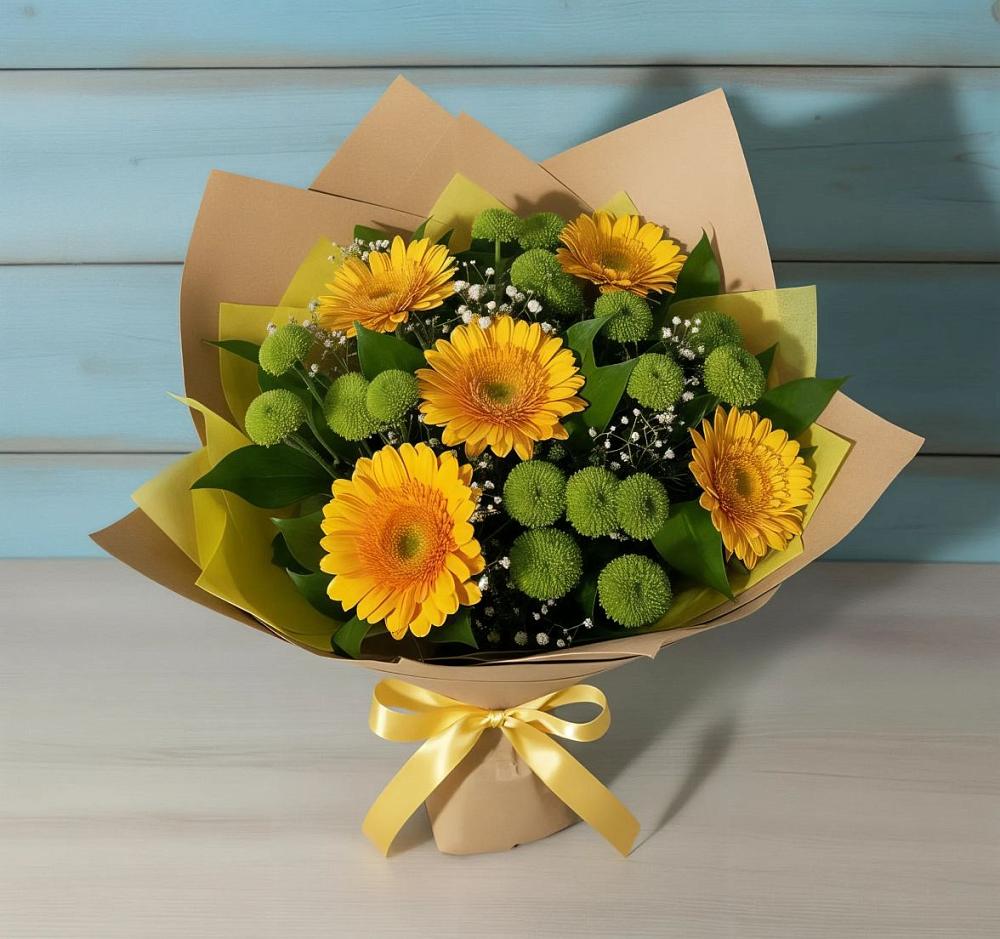 Букет цветов из: Герберы и Хризантемы в Среднем Ставропольского края