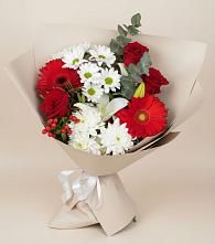 Букет цветов из:  Розы, Хризантемы, Герберы и Лилии в Среднем Ставропольского края