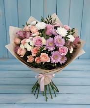 Букет цветов из:  Хризантемы, Розы и Альстромерии в Среднем Ставропольского края